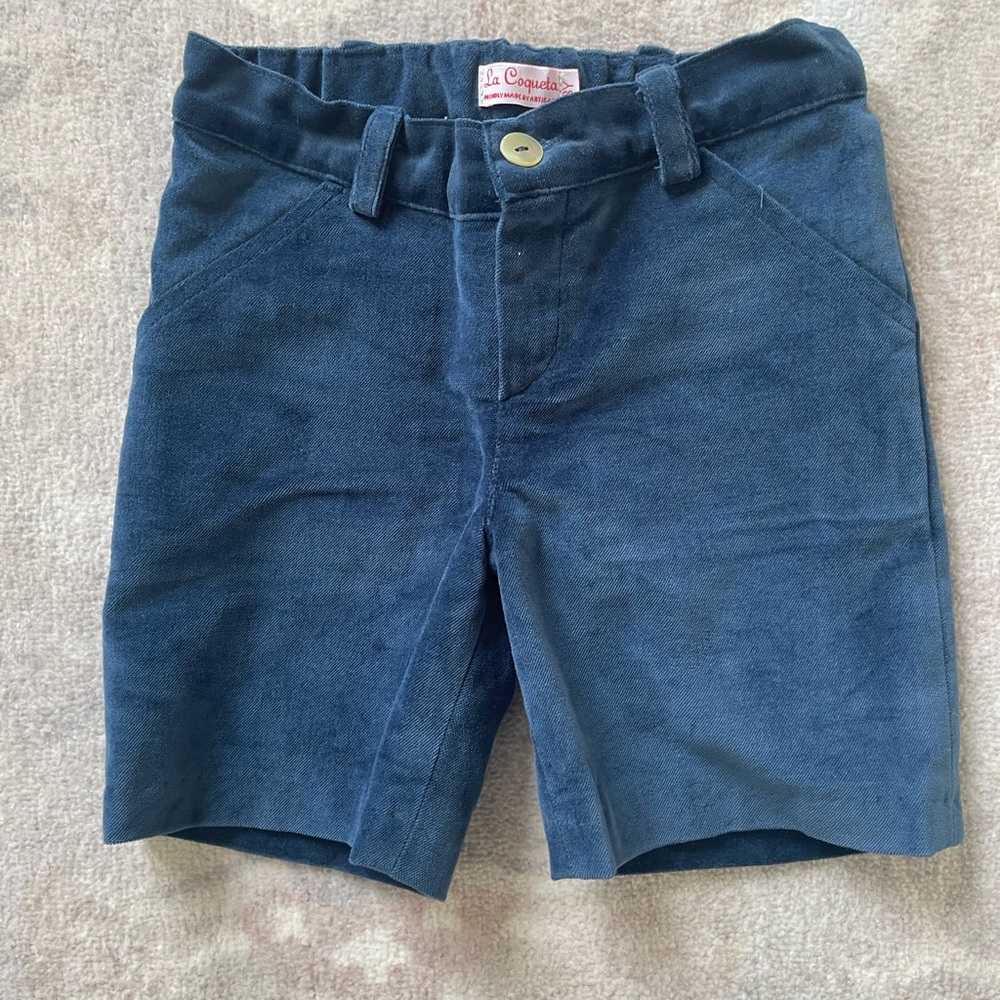 NWOT La Coqueta Kids Boy Blue Velvet Shorts Sz 3